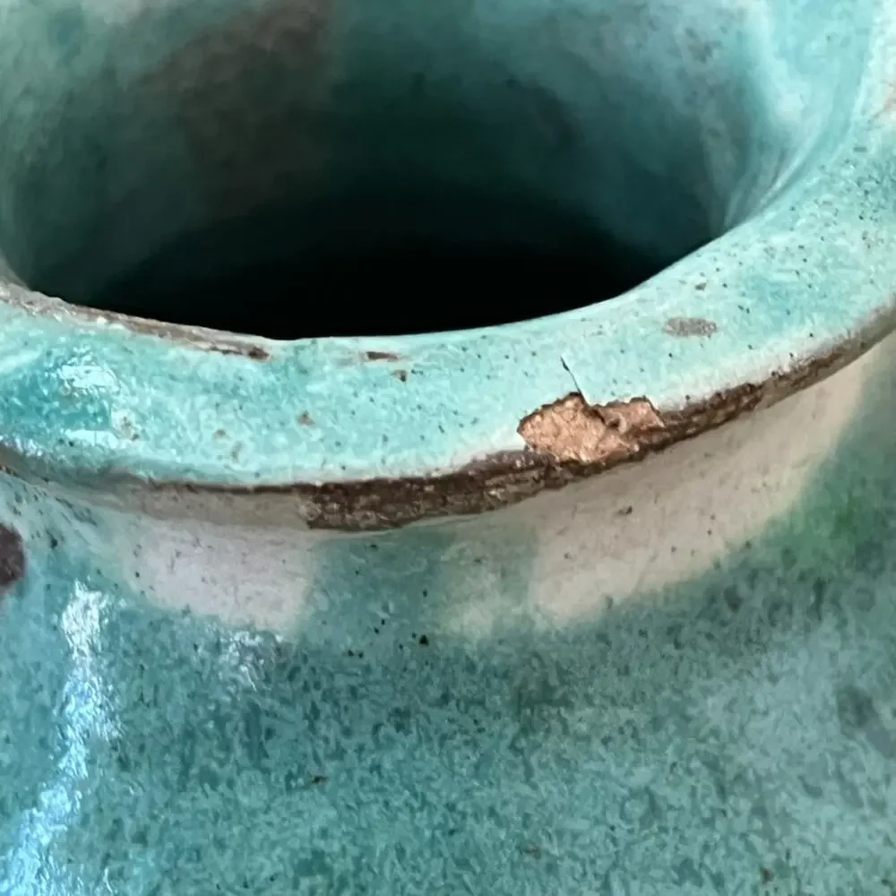 Studio Art Pottery Vase Stoneware Green Blue Drip Glaze